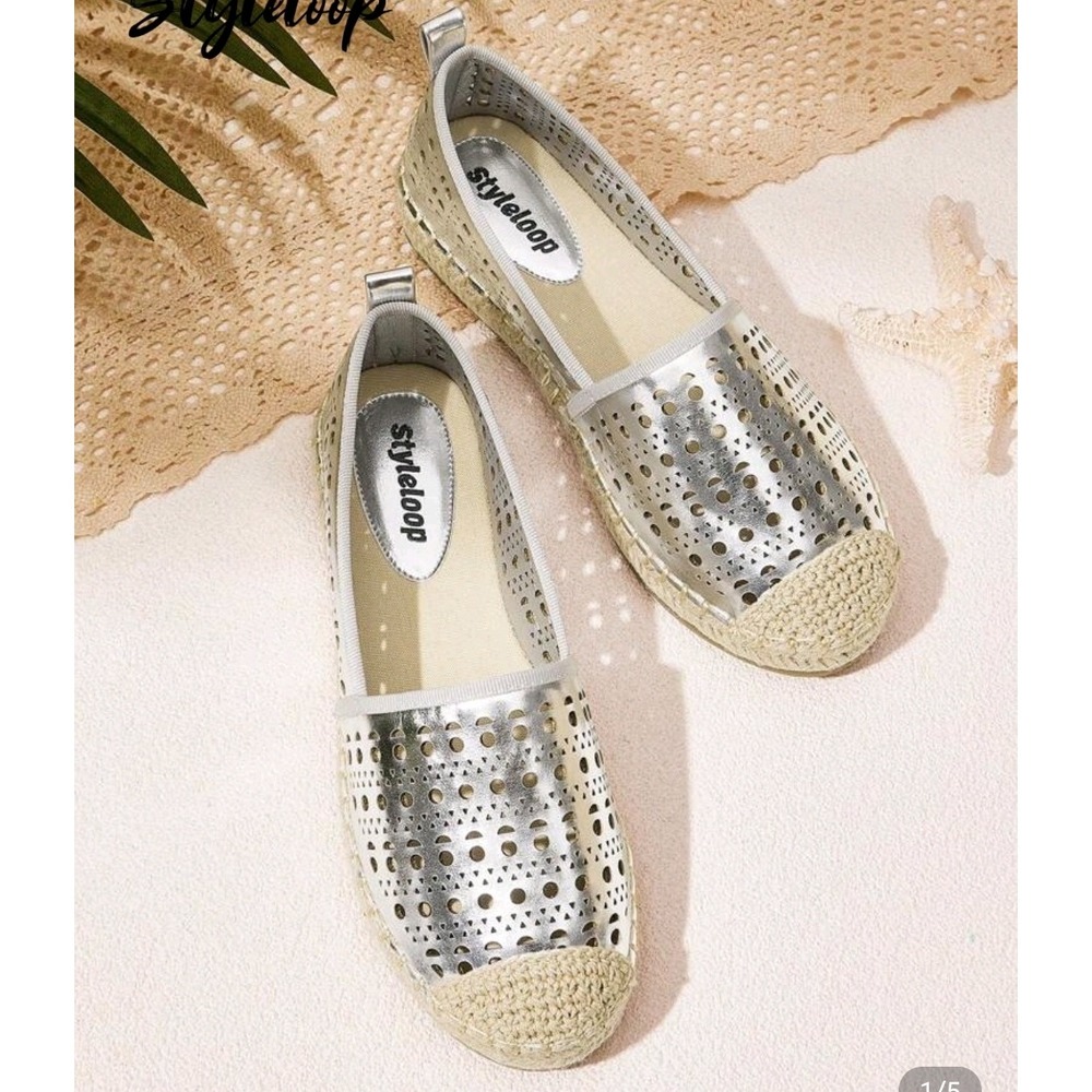 Silver Espadrilles Women's Slip On Comfort Casual‎ Shoes